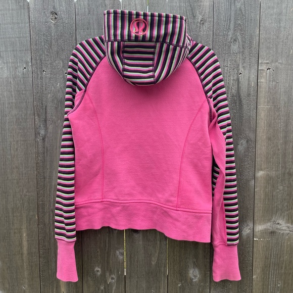 Lululemon Scuba Afterglow Split Pea Striped Sleeve Full Zip Hoodie Jacket - Picture 5 of 9